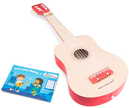 New Classic Toys - 10300 - Musikinstrument - Spielzeug Holzgitarre - Natur/Rot