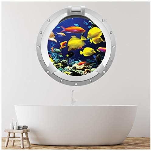 azutura Tropical Fish Porthole Wall Sticker 3D Sea Ocean Wall Decal Kids Bathroom Decor available in 8 Sizes X-Small Digital