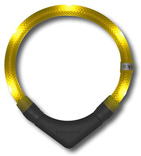 LEUCHTIE® Plus Leuchthalsband Hund batteriebetrieben, wasserdichtes LED Halsband, Hundehalsband Leuchtend mit 100 h Leuchtdauer, enorm hell, Sonnengelb Größe 47,5