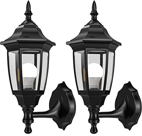 EMART Plastic Outdoor Wall Light Fixtures with Bulbs, Waterproof and Anti-Corrosion Porch Sconces, Exterior Lanterns Wall Mount Lamp for Outside, Garage, Front Door, House, Patio, 2 Pack, Black