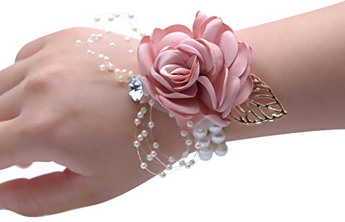 Shiwaki 2 Stück Blume Mädchen Brautjungfer Handgelenk Blume Braut Seide Handgelenk Blume Hochzeit Ball Hand Blumen Dekor Geschenke (Champagner Rosa)