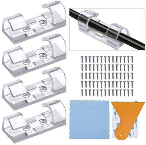70 Transparent Kabelclips, Kabelhalter mit Klebstoff Gesicherte Unterlage Selbstklebende Kabelklemme mit einer Qualität von bis zu 3m zum Organisieren von Desktops, 70 Set Kabelclips und Schrauben