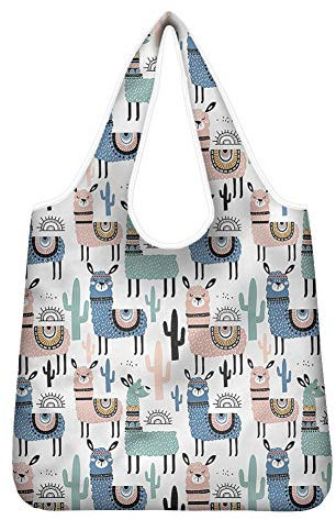 UOIMAG Wiederverwendbare Einkaufstasche für Damen, Motiv: Llama, Kaktus, Einkaufstasche, Schultertasche