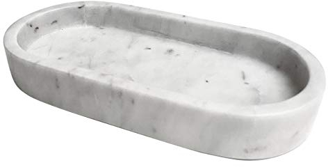 Adorist ovales Marmortablett - Tablett aus weißem Marmor - Marble Tray - Dekotablett - Serviertablett - rechteckig - Marmoroptik - weiß - oval - 11x22x4cm