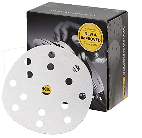 Mirka Basecut White Hook and Loop Hook It 150mm 6 Inch Sanding Discs - Box 100 Abrasive P240 Grit Automotive Refinishing Sandpaper Sanding Discs 15 Hole Vacuum Dust Extraction System