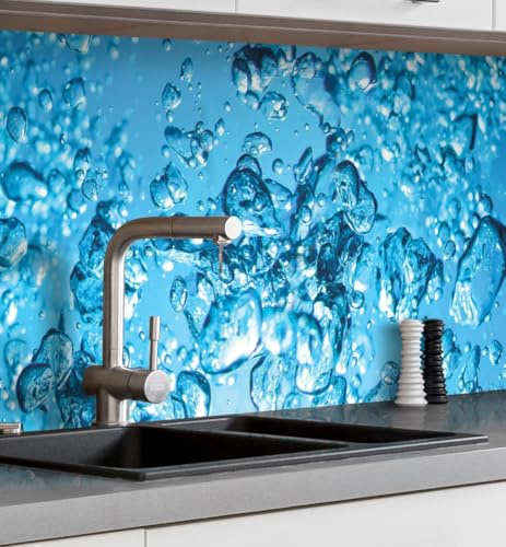 MyMaxxi Küchenrückwand selbstklebend – Matte, 0,4 mm Premium Spritzschutz Folie als günstige Alternative zu Glas, einfache Montage & leichte Reinigung – 60 cm hoch – Motiv: Wasser B 120 cm x H 60 cm