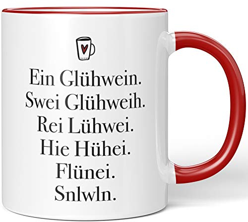 JUNIWORDS Tasse, EIN Glühwein, Swei, Rei Lühwei, HIE Hühei, Flünei, Snlwln (1000191), Wähle Farbe, Rot
