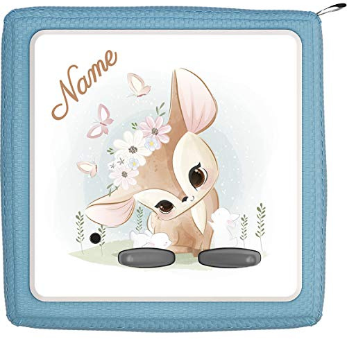 Coverlounge® Schutzfolie passend für die Toniebox mit Namen personalisiert | Rehkitz mit Blumen und Schmetterlingen