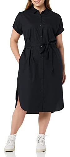 Amazon Essentials Women's Relaxed-Fit Short-Sleeved Button-Front Belted Shirt Dress, Black, XL