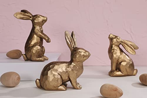 WONDROUS' DECO Harz Dunkel Gold Osterhase Figuren Klein Deko Osterhase Statue 3er Set Vintage Osterhase Tisch Home Dekoration Geschenk