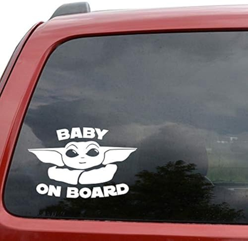 Adesivo in vinile con scritta Baby On Board Baby Yoda, 14 x 14 cm, per auto, SUV, camion, furgoni, pareti, computer portatili