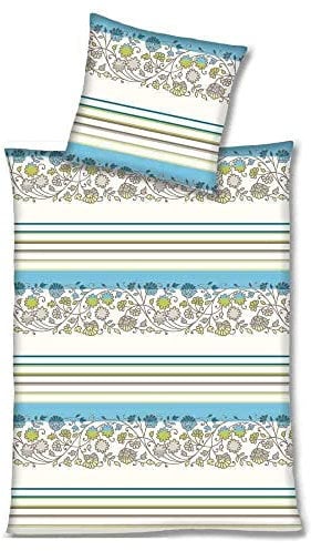 Hausmarke Magita Microfaser Bettwäsche Blau Weiß Blumen 135x200 cm + 80x80 cm