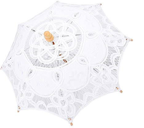 AYNEFY Paraguas de Novia, Sombrilla de Encaje Paraguas de Novia de Boda Vintage Paraguas de Algodón de Encaje Nupcial para Fiestas de Boda Fotografía de Baile Prop(Milky white trumpet)