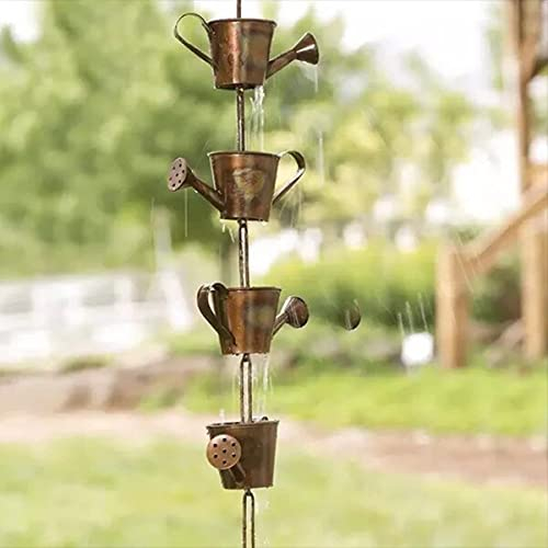 Metall Regenkette, Metall Gartenkunst Geschenk für Mama, Regenkette für Dachrinnen, Regenfänger für Fallrohr mit Adapter, dicke Eisenblumenbecher Outdoor Haus Garten Dekoration (Wasserkocher)