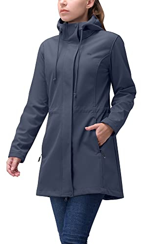 33,000ft Women’s Softshell Jacket with Hood Waterproof Ladies Functional Jacket Fleece Lined Windbreaker Breathable Raincoat Hooded Long Coats for Cycling Hiking Outdoor Grayish Blue M