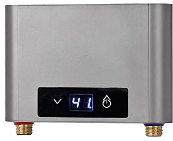 Mini Elektronischer Durchlauferhitzer Tankless Elektrische Durchlauferhitzer, Mini Instant Warmwasserbereiter Durchlauferhitzer für Badezimmer Küche, LED Große Display (Grau,5500W ohne Duschset)