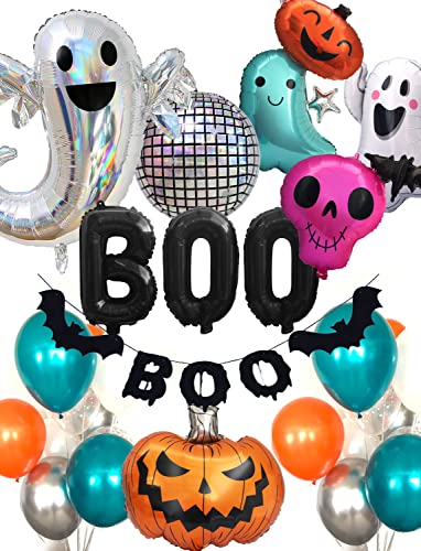 Regendeko Halloween Boo Geist Kürbis Folienballon Deko Set Ballons Girlanden(Geist)