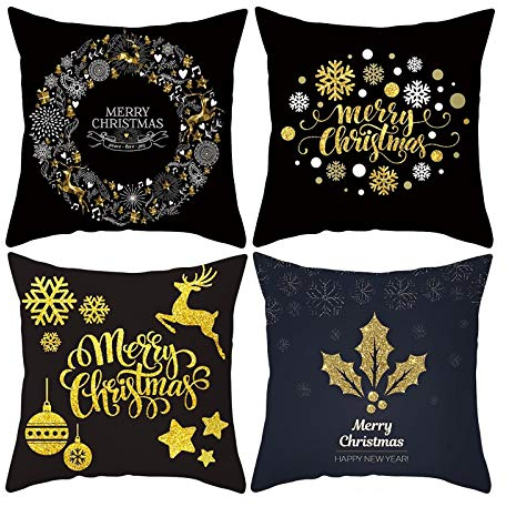 Banemi 4er Set Deko Kissenbezug 45X45, Kissenbezug Motiv Weihnachten Corona Dell'Albero Neuheit Weihnachtsschmuck