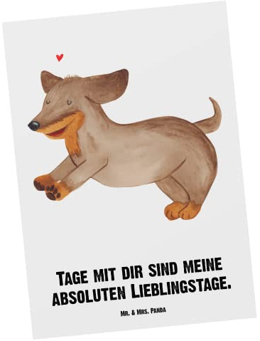 Mr. & Mrs. Panda Postkarte personalisiert Hund Dackel - Personalisierte Geschenke, Grußkarten, Dachshund, Karte mit Namen, Hunde, individuelle, Herz