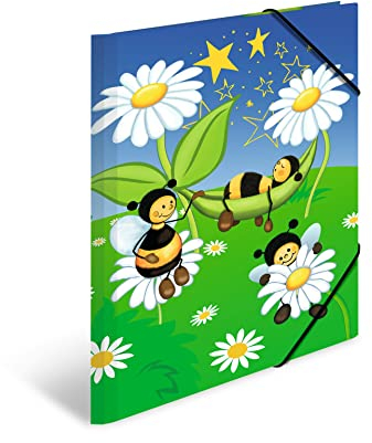 HERMA Sammelmappe A3 Bienen, Eckspanner-Mappe aus Pappe mit Kindergarten Motiv, Gummizug, Innenklappen und Innendruck für Jungen, Mädchen und Kinder