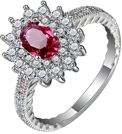 Homxi Silberringe Damen,Blume mit 4 Zinken Ovaler Zirkonia Silber Rose Rot Kupfer Ring Damen Ringe Verlobungsringe Gr.52 (16.6)