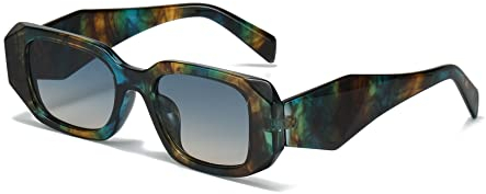 OSAGAMA Retro Sonnenbrille Rechteckige Chunky Brille UV Schutz für Damen Herren (Blau/Blau Gelb)