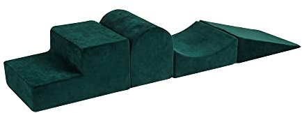MEOWBABY Schaumstoff Bausteine Kinder – Kletterbausteine Indoor – Softbausteine XXL Baby – Riesen Bausteine XXL für Kinder – Spielpolster & Bewegungsbausteine, Samt, Dunkelgrün