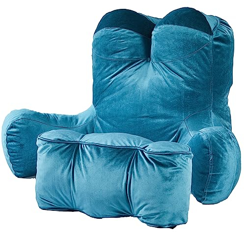 daguizu Lesekissen Erwachsene 78CM, Rückenlehne Kissen mit Armen für das Sitzen im Bett Couch zerkleinerte Memory Foam, Rückenkissen mit Beinkissen und Taschen zum Lesen/Gamen/Entspannen, grau