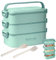 2700 ml 3-lagige Bento-Box mit Gabel und Löffel, 4-in-1-Lunchbox – Essenszubereitungsbehälter, Lebensmittelaufbewahrungsbox für Männer Frauen Studenten mikrowellen- und spülmaschinenfest (seeblau)