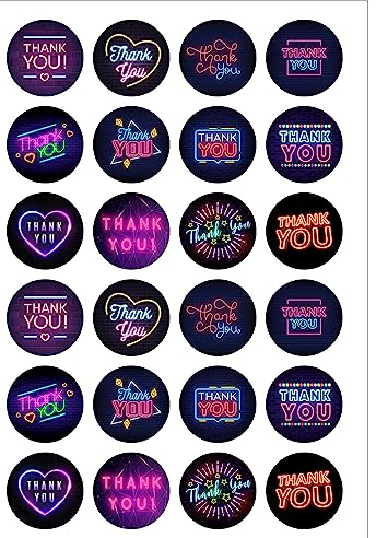 24 Pre-Cut Neon Thank You Themed Edible Wafer Paper Cake Toppers Decorations