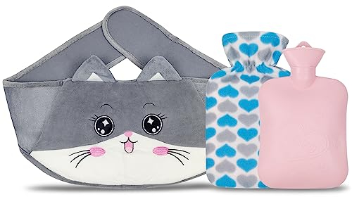Dibikou Hot Water Bottle Belt, 1L wrap Around Wearable 3 in 1 Hot Water Bottle with 130 cm Extra Long Soft Waist Cover, PVC Hot Water Bag Pouch for Neck, Shoulder, Back, Legs Warm and Period Relief