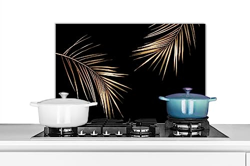 KitchenYeah© Fond de Hotte 60x40 cm Aluminium Crédence Cuisine Décoration Murale Crédence Plaque de Cuisson Anti Projection Feuilles - Plantes - Or - Noir - Luxe