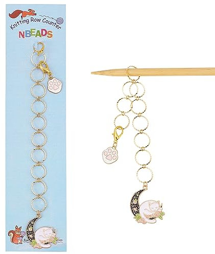nbeads 2 STK. Katze Pfote Charms Stricken Reihe Zähler Ketten, Mond mit Katze Legierung Emaille Charms Stitch Marker für Stricken Häkeln Tracking Projekt Fortschritt, Golden
