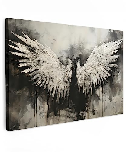 MuchoWow© Leinwände Wall Decoration Bilder Schlafzimmer Deko Pictures | 60x40 cm - Canvas Painting Wanddekoration Wohnzimmer Wanddeko Engel - Engelsflügel - Flügel - Schwarz und Weiß