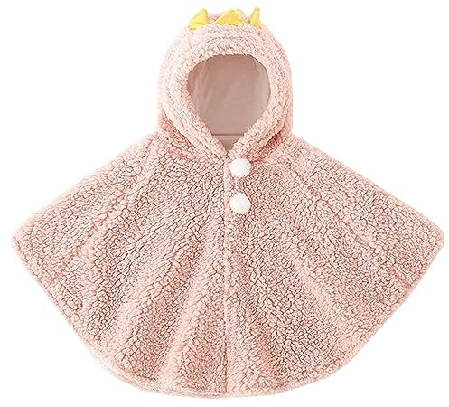 Nemopter Carino Capo con Cappuccio Bambino Ragazzo Ragazze Felpa Con Cappuccio Lana Morbido Poncho Mantello Antivento Inverno Autunno Capispalla Caldo Scialle per Bambini 0-3 anni, Rosa, 0-3 Anni