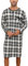 Chemise de Nuit Homme Pyjama Manches Longues Hauts de Pyjama Homme Tee-Shirt Long Col V avec Boutons Vêtements d'Intérieur T-Shirt Grande Taille Douce Confortable Carreaux Noir Blanc-A XL