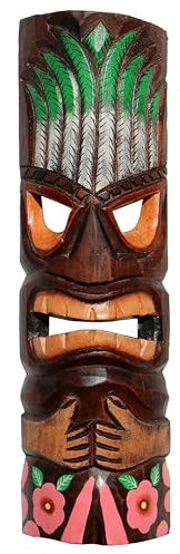 Wogeka - Bunte 50 cm TIKI Maori Wand-Maske - im Neuseeland Style aus Holz als Geschenk-Idee zu Weihnachten Geburtstag Dekoration - Handarbeit Schnitzerei von Bali (TIKIB06)