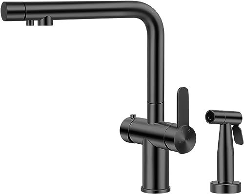 Vorfenster Küchenarmatur Wasserhahn Schwarz Küche 3 Wege Wasserhahn Küche for Wasserfilter Küchenwasserhahn Ausziehbar 3 in 1 Mischbatterie Küche for Wasserfilter