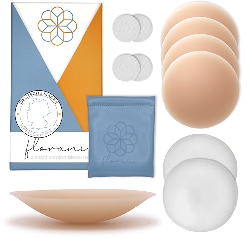 florani® Nippelpads für Damen – Unsichtbare, Wiederverwendbare Nippel Cover aus hautfreundlichem Silikon | 2 Paar Selbstklebende Brustwarzen Abdeckungen (Ø 8 cm)