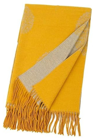 Luxuriöser, superweicher Schal mit Kaschmir-Haptik, wendbar, Baum des Lebens, Senfgelb, senffarben, XL