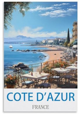 HeyBox Côte D'azur Frankreich, Vintage-Reiseposter, 20 x 30 cm, Leinwanddruck, Wandkunst, Gemälde für Zuhause, Büro, Wohnzimmer, Dekoration
