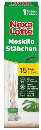 Nexa Lotte Moskito Stäbchen, 60ml - Effektiver Innenraum-Schutz gegen Stechmücken, Tigermücke und Hausfliege, Mit Geraniol, Langzeitwirkung, Grün