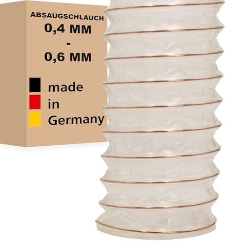 AWM Absaugschlauch PU transparent 0,4/0,6 mm Absauganlage Spiralschlauch schwer entflammbar Flexschlauch - Meterware (70 mm, Wandstärke: 0,4 mm)