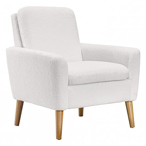 Marketero Armchair Single Teddy Arm Chair with Upholstered Comfy Fluffy Accent Chair Sofa Cream Sherpa Chair for Living Room Bedroom Lounge Reading - White