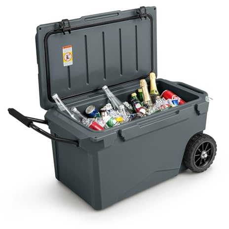 GOPLUS Nevera Portátil de 71 L, Portátil de Retención de Hielo con Mango Resistente y 2 Ruedas Grandes, Hielera a Prueba de Fugas Mantiene el Hielo hasta por 7 Días, para Playa Camping Picnic