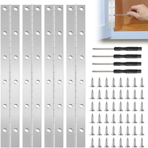 Neikafan Bisagra de Piano Acero Inoxidable 4 Piezas 30cm Larga Bisagras de Piano Hinge para Puertas de Armarios con Destornillador y 48 Tornillos Continua Bisagras Largas Tira