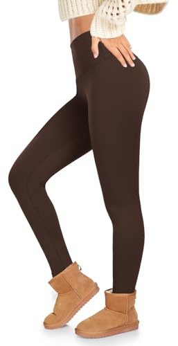 ACTINPUT Thermal Leggings Women High Waisted Thick Fleece Lined Leggings Long Winter Warm Stretchy Leggings Tights Coffee