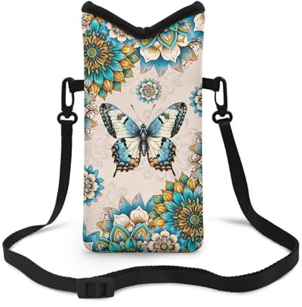 Suobstales Neopren-Handyhülle, Boho-Mandala-Schmetterlings-Druck, für Damen und Herren, leichte Handy-Tasche mit Umhängeband, für iPhone Samsung, 20,3 x 10,2 cm (8 x 4 Zoll)