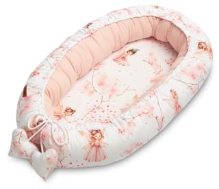SENSILLO - Babynestchen Neugeborene - Baby-Kokon bis zu 6 Monaten - Für Bett, Kinderbett und Reise - Musselin und Baumwolle mit Silikonfüllung - 80x45 cm - Feen, Rosa