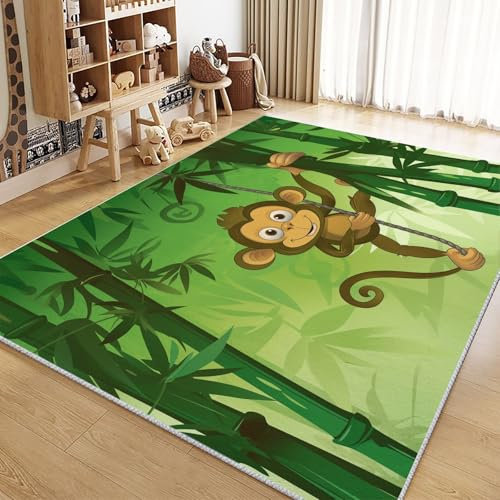 Teppich Wohnzimmer 160x230cm Cartoon-AFFE Grüner Bambus Teppich Waschbarer, weicher Kurzflor Teppich, rutschfest Teppiche für Schlafzimmer, Esszimmer, Kinderzimmer, Küche
